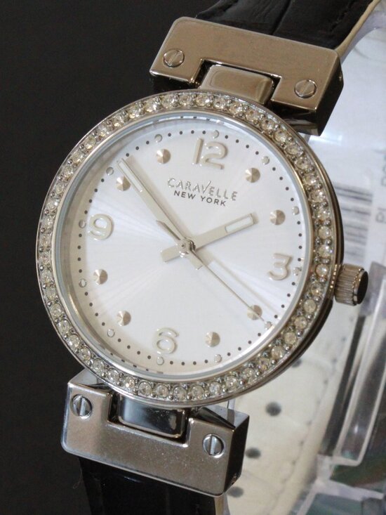Caravelle Ladies Dress Watch By Bulova Crystal Bezel Reversible Strap 32mm main image 8
